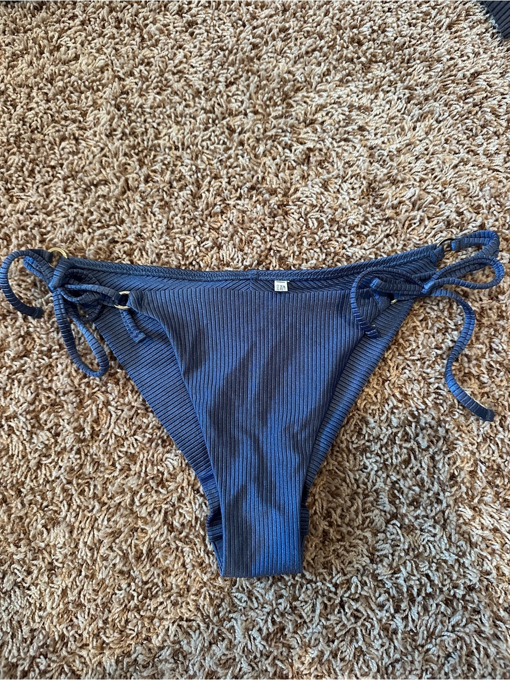 aerie Navy Ribbed Tie-Side Bikini Bottoms - Adjustable Side Ties